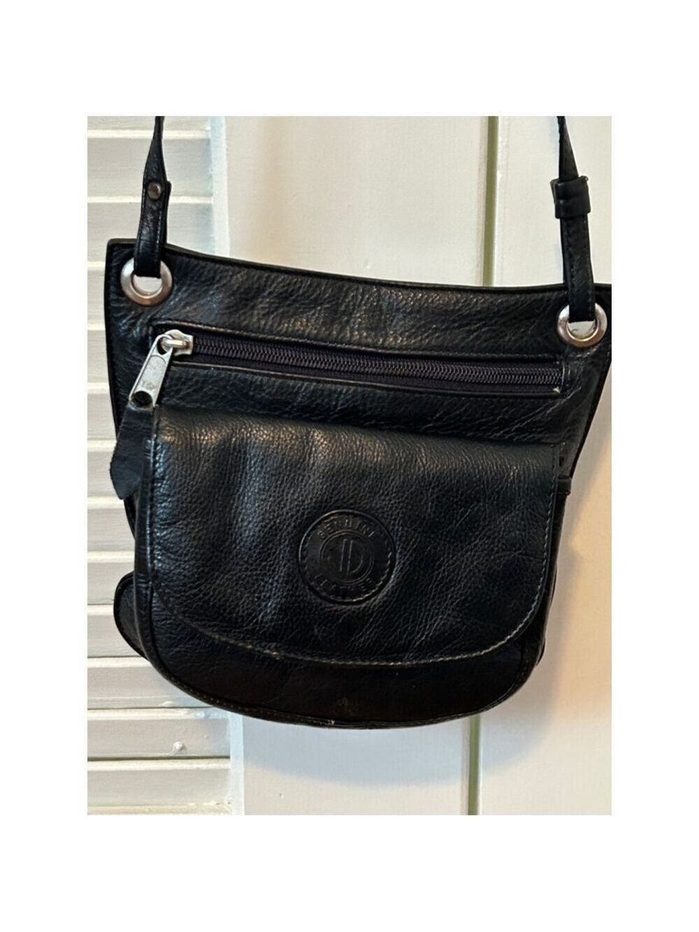 Vintage TSF Black Leather Crossbody Bag Adjustable Strap
